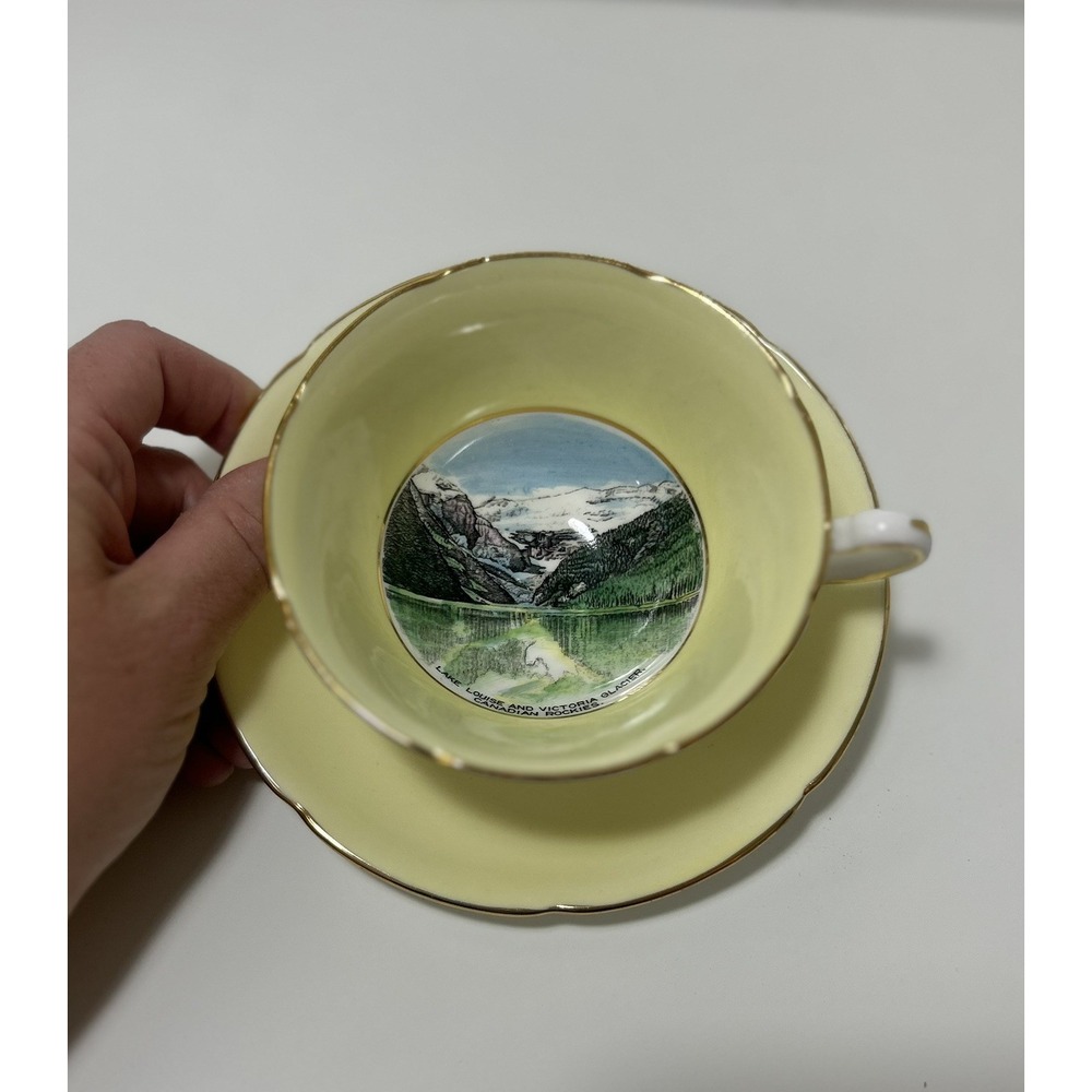 Royal Grafton Bone China Cup and Saucer Set Lake Louise Victoria Glacier Canada